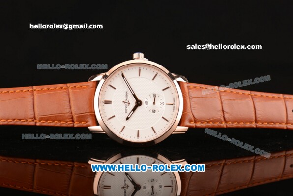 Ulysse Nardin Classico Miyota OS2035 Quartz Rose Gold Case with Stick Markers White Dial and Orange Leather Strap - Click Image to Close
